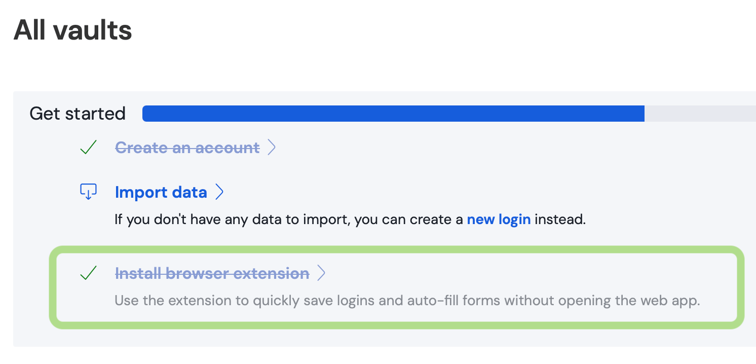 Предложение установить расширение браузера в Bitwarden